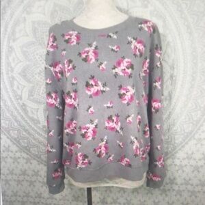 Euc $18 No Boundaries Grey Pink Floral Sweatshirt Shirt Top X Extra Large XXL